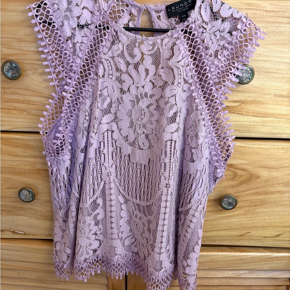 Laundry By Shelli Segal Lilac Lace Crochet-Trim Sleeveless Top